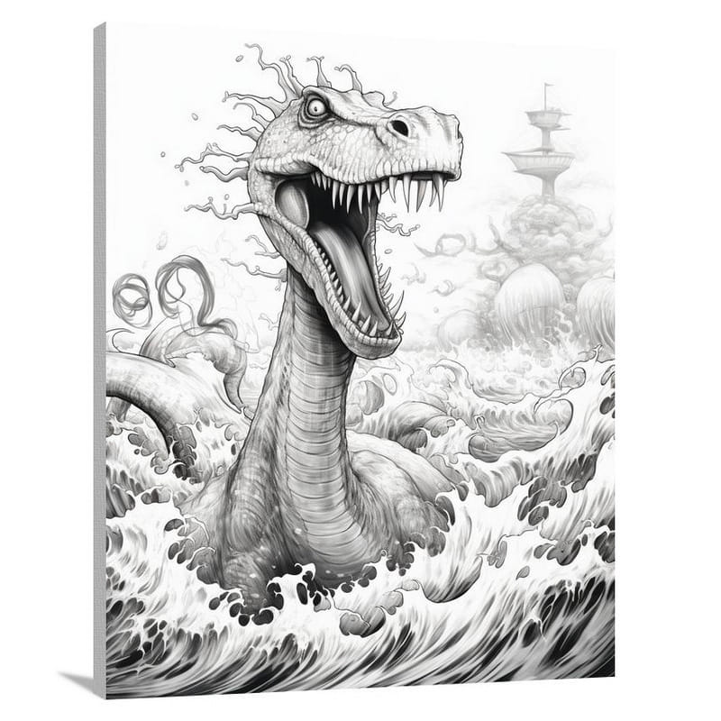 Brachiosaurus Rising - Black And White - Canvas Print