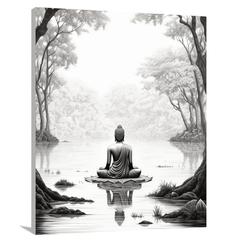 Buddha's Enlightenment - Black And White - Canvas Print