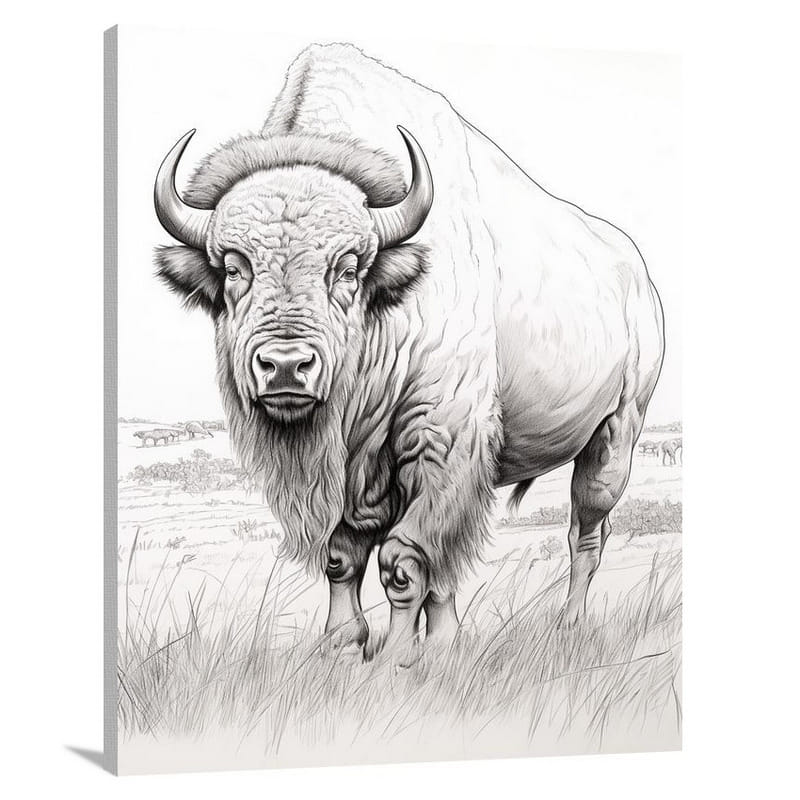 Buffalo's Refuge - Black And White - Canvas Print