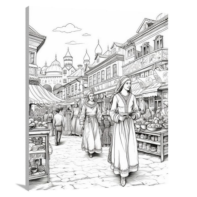 Bulgarian Market: Vibrant Folk Buzz - Canvas Print