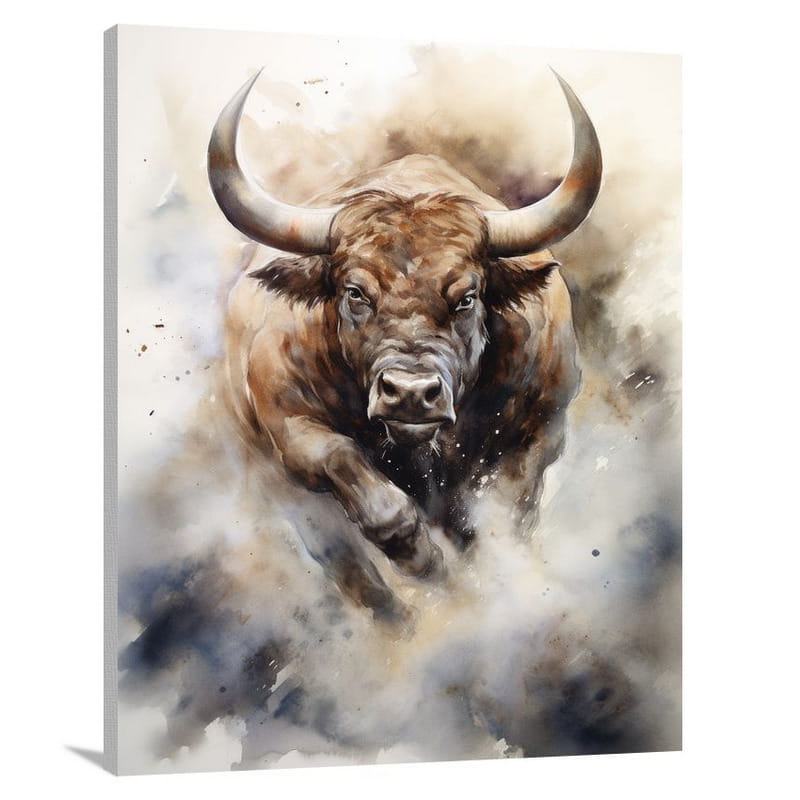 Bull's Unbridled Might - Watercolor - Canvas Print