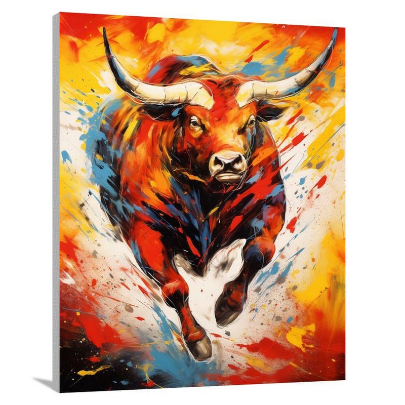 Bull's Vibrant Fury - Canvas Print