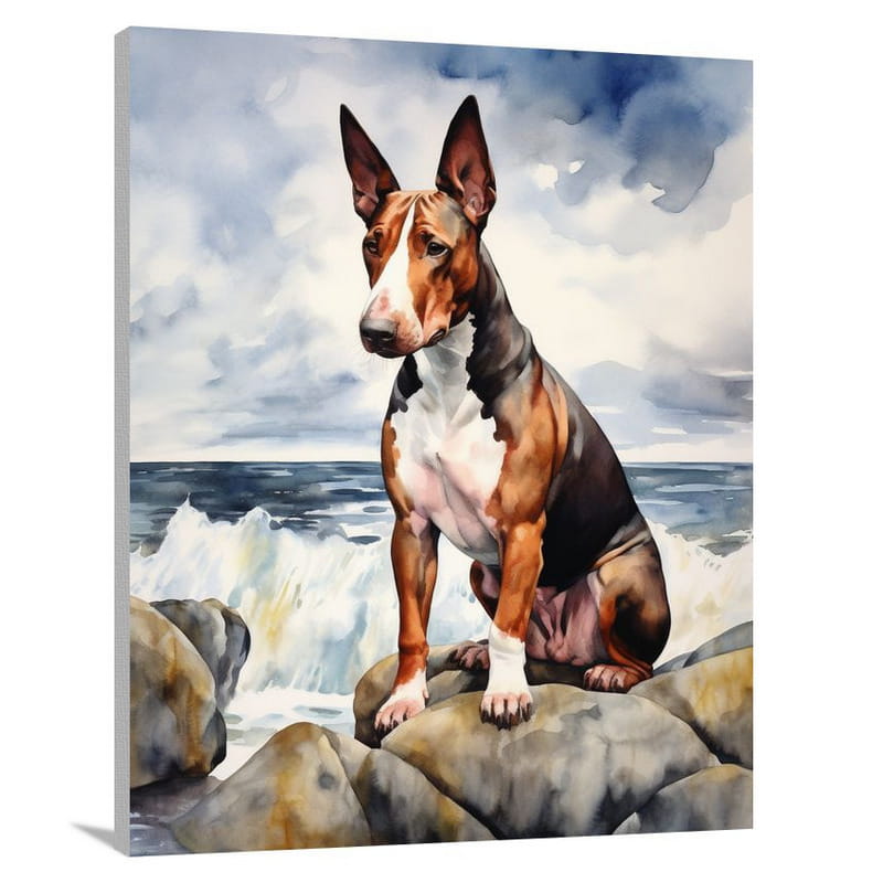 Bull Terrier: Guardian of the Waves - Canvas Print