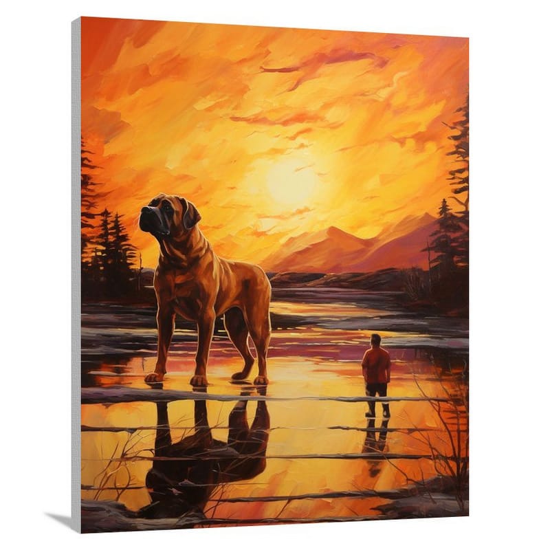 Bullmastiff's Serene Sunset Stroll - Canvas Print