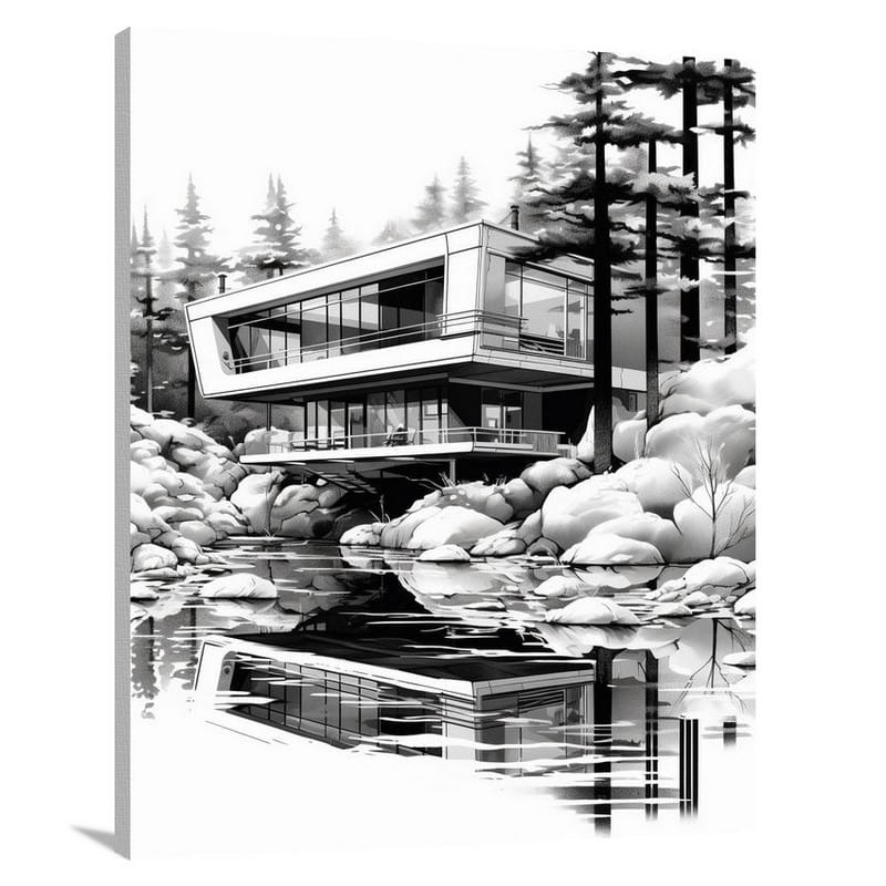 Cabin in Harmony: A Futuristic Blend - Canvas Print