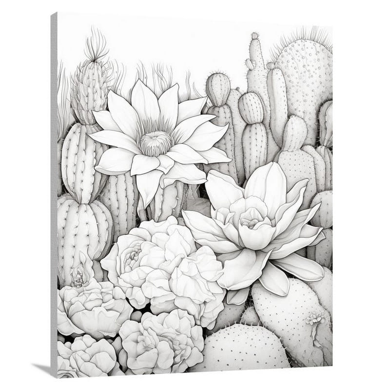 Cactus - Black and White - Black And White - Canvas Print