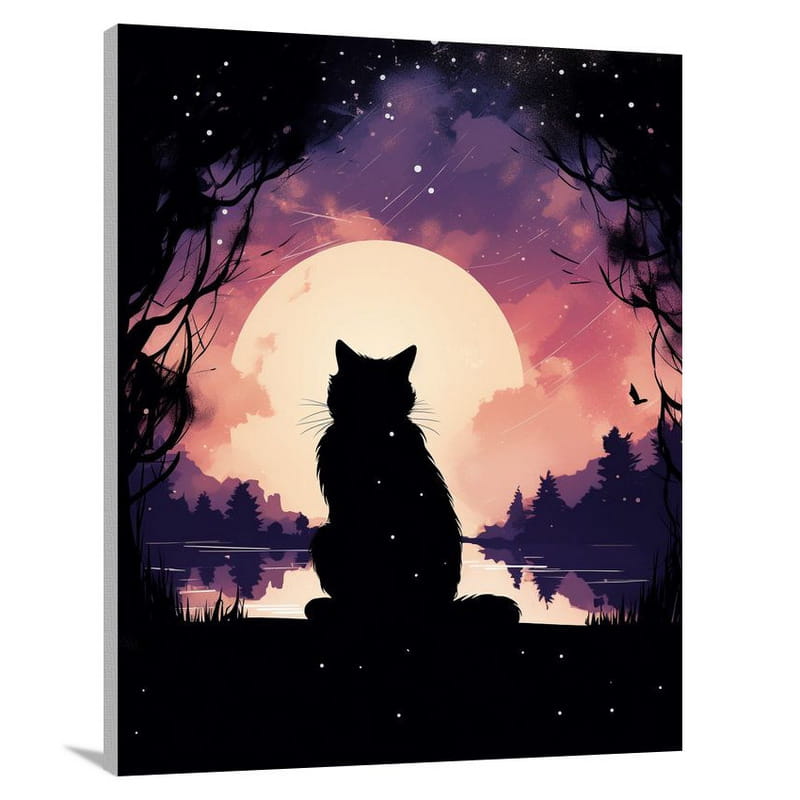Calico Cat's Moonlight Spell - Canvas Print