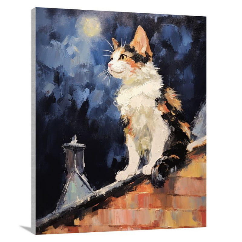 Calico Cat's Night Serenade - Canvas Print