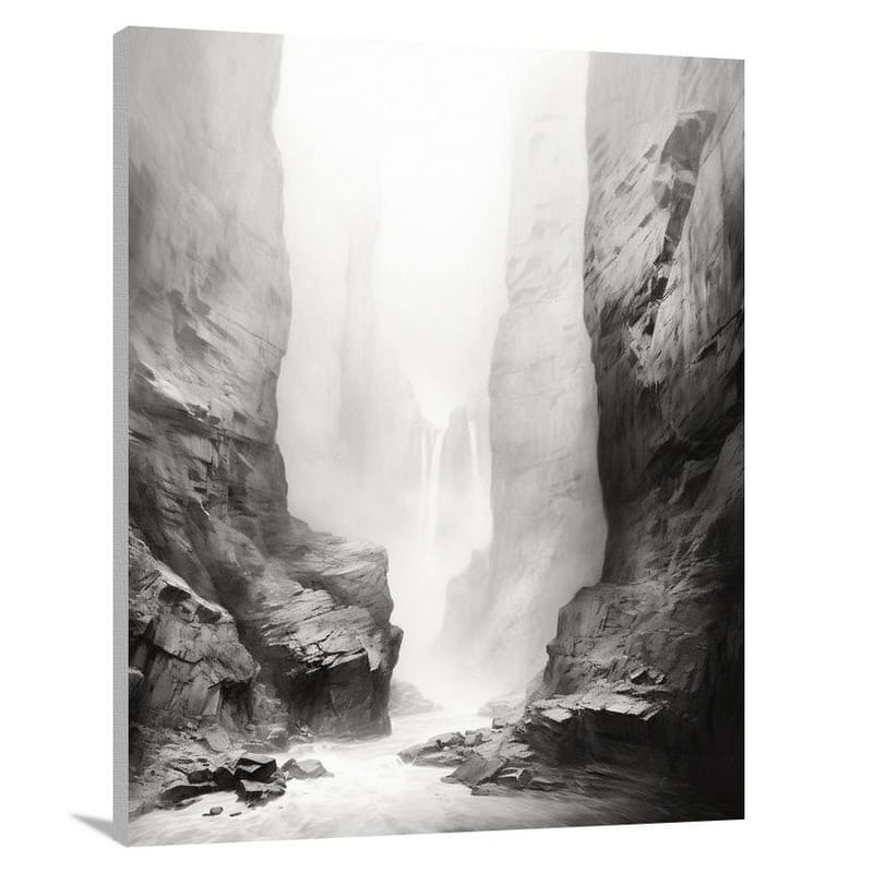 Canyon Cascade - Black And White - Canvas Print