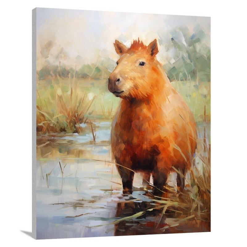 Capybara's Serene Farm Grazing - Canvas Print