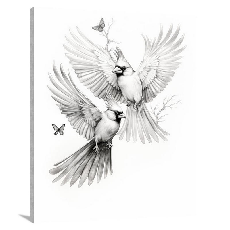 Cardinal Symphony - Black And White 2 - Canvas Print