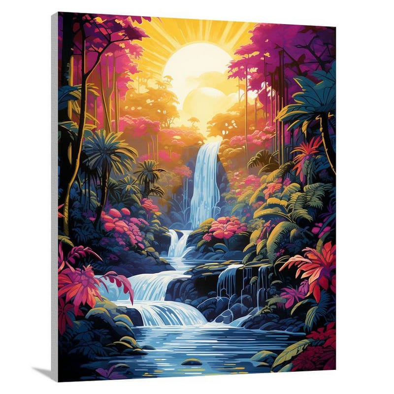 Cascade of Serenity: A Pop Art Waterfall - Canvas Print