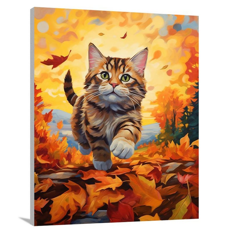 Cat's Autumn Chase - Contemporary Art - Canvas Print