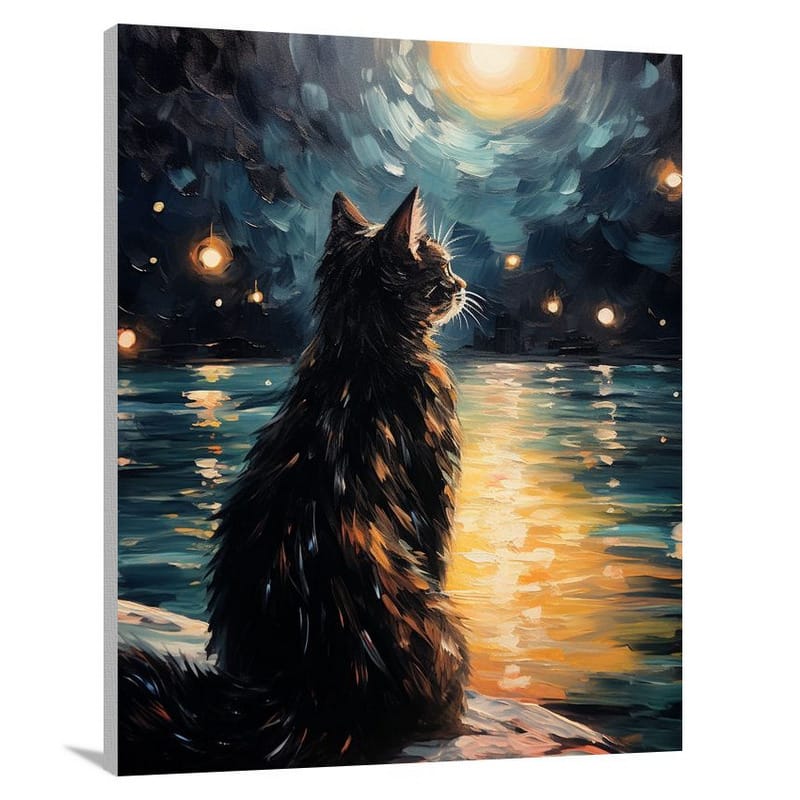 Cat's Moonlit Gaze - Canvas Print