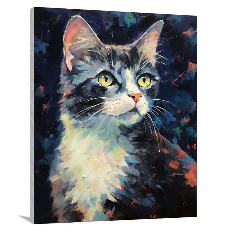 Cat's Moonlit Gaze - Impressionist - Canvas Print