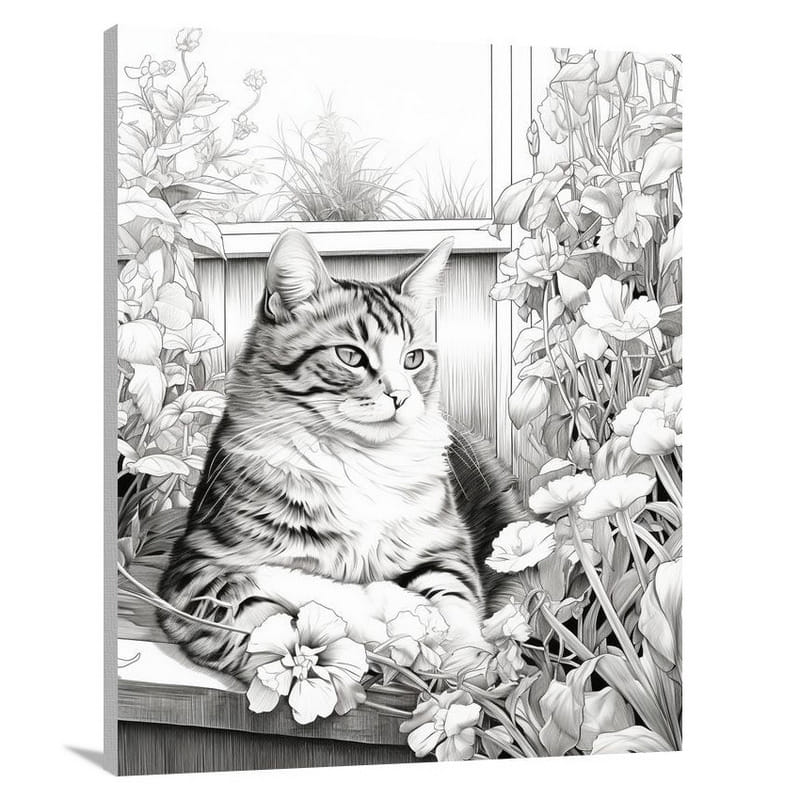 Cat's Serene Garden - Canvas Print