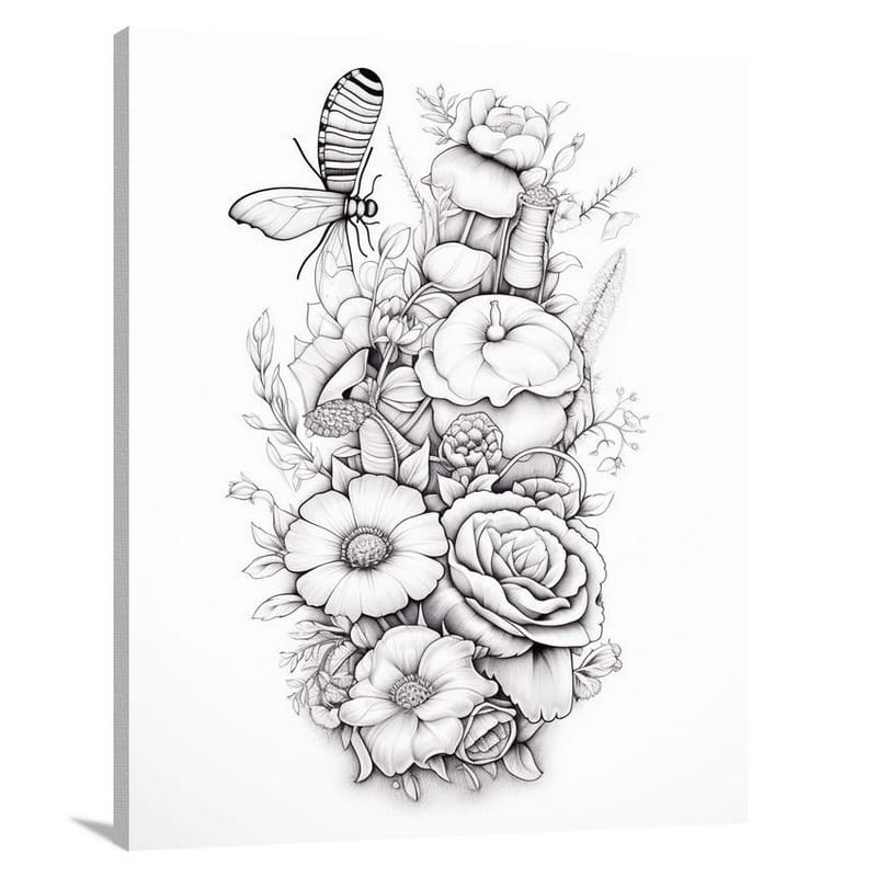 Caterpillar's Kaleidoscope - Black And White - Canvas Print