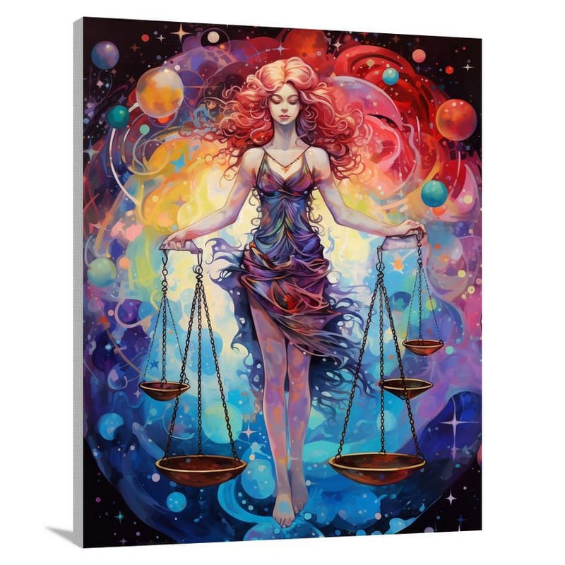 Celestial Balance: Libra's Cosmic Ballet - Pop Art - Canvas Print