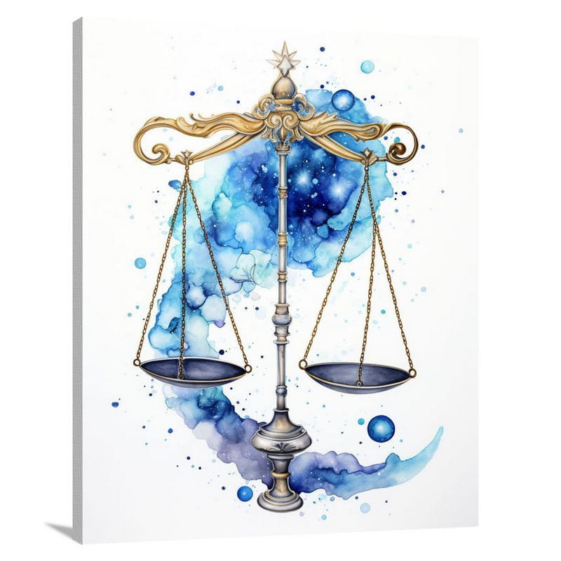 Celestial Balance: Libra's Scales - Watercolor - Canvas Print