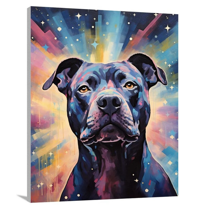 Celestial Bond: Pit Bull's Starry Embrace - Canvas Print