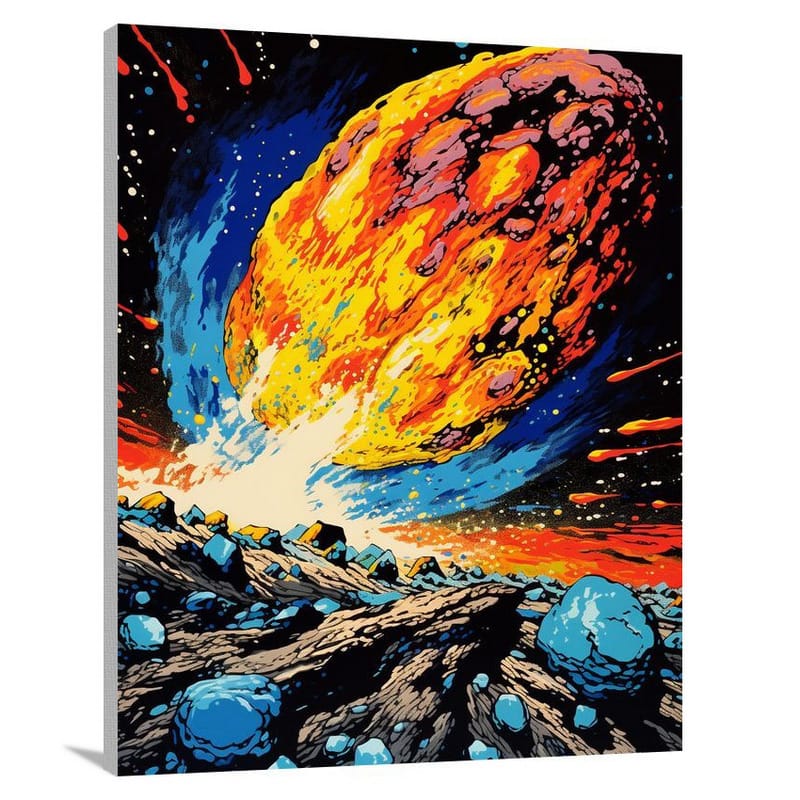 Celestial Collision: Asteroid's Embrace - Canvas Print