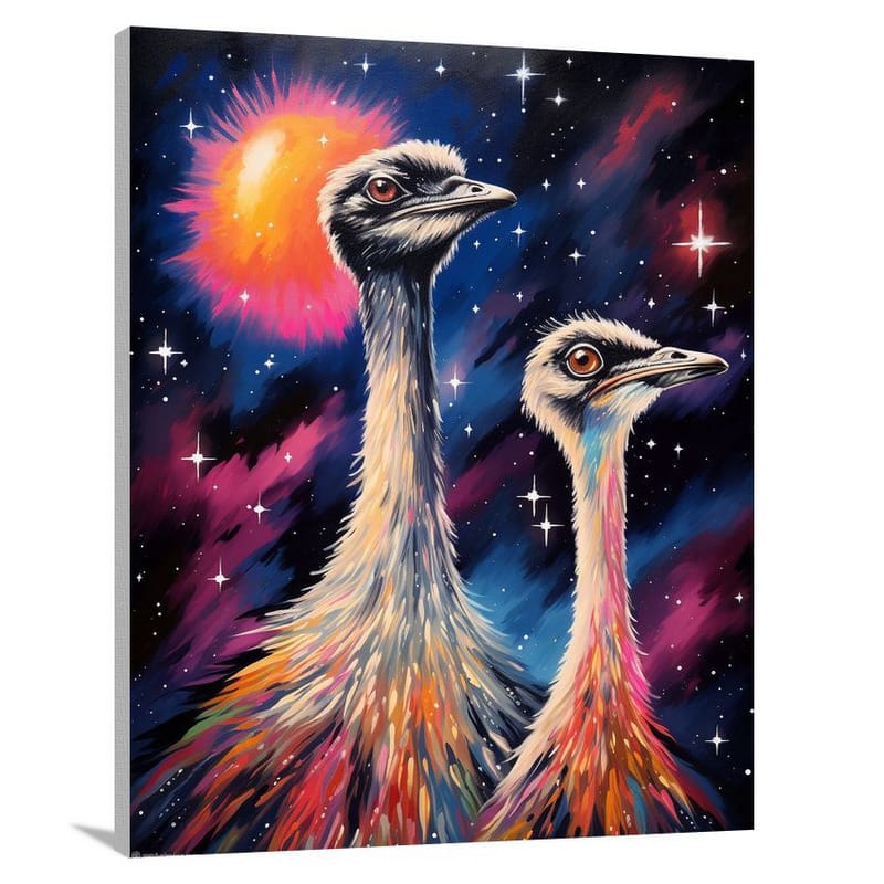 Celestial Encounter: Ostriches and Birds - Canvas Print