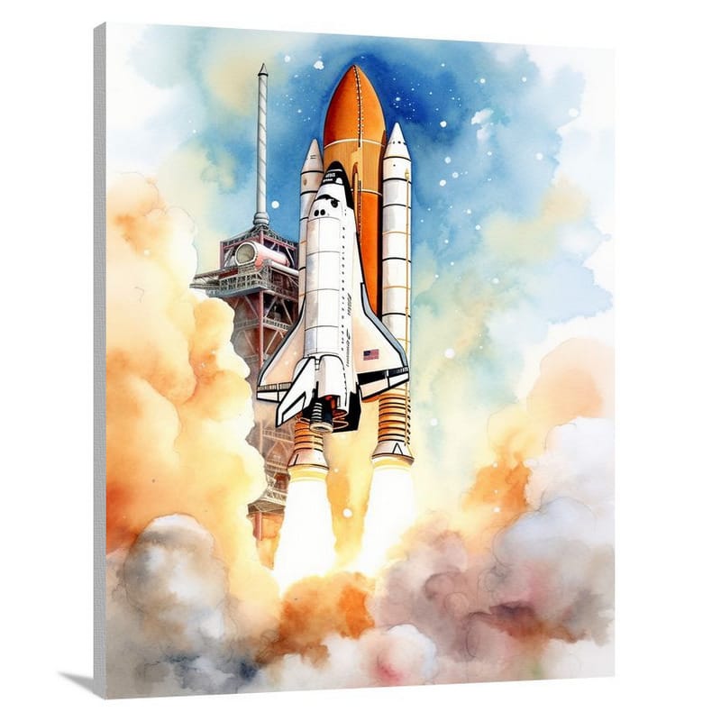 Celestial Symphony: Space Shuttle - Watercolor - Canvas Print
