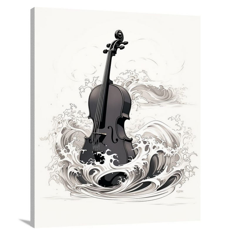 Cello's Melodic Tide - Black And White - Canvas Print