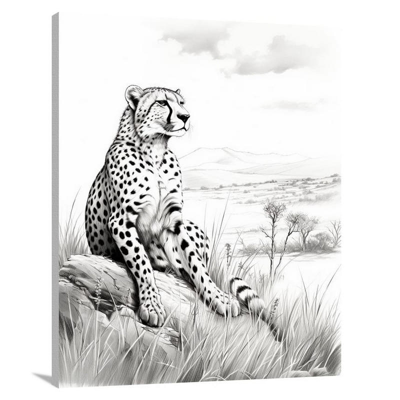Cheetah's Serene Sunset - Black And White - Canvas Print