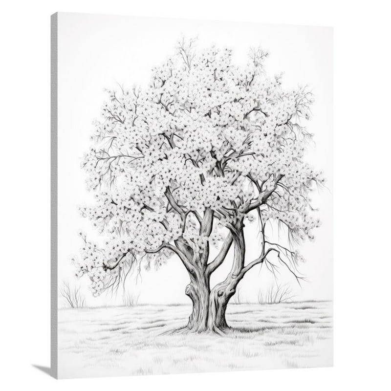 Cherry Tree Serenity - Black And White - Canvas Print