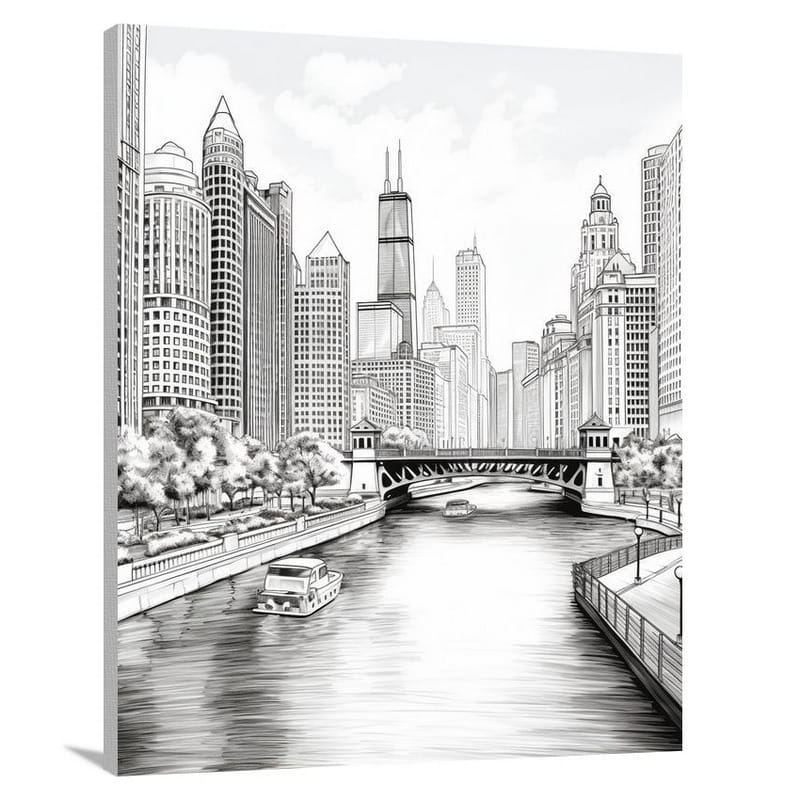 Chicago Reflections - Black And White 2 - Canvas Print