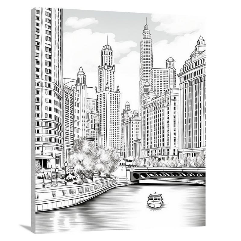 Chicago Reflections - Black And White - Canvas Print