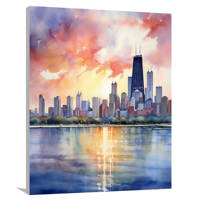 Chicago Sunset - Watercolor - Canvas Print