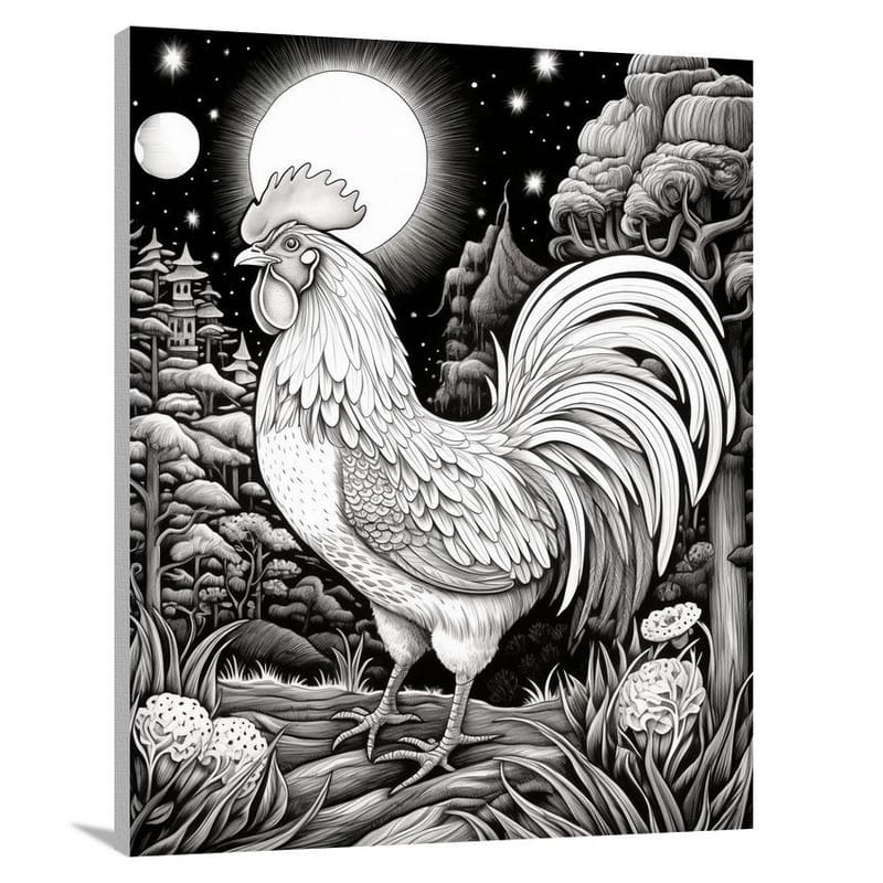 Chicken's Moonlit Journey - Canvas Print