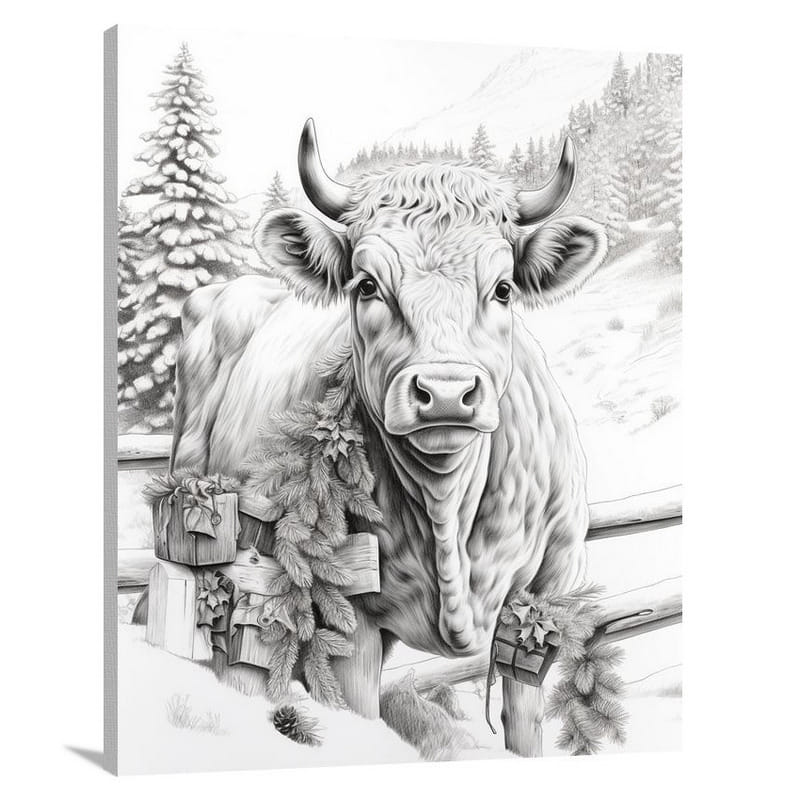 Christmas Cow: Snowy Serenity - Canvas Print