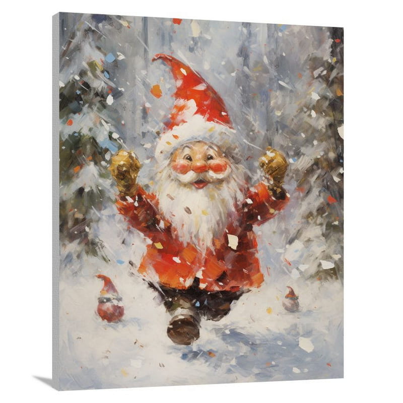 Christmas Gnome's Whimsical Dance - Impressionist - Canvas Print