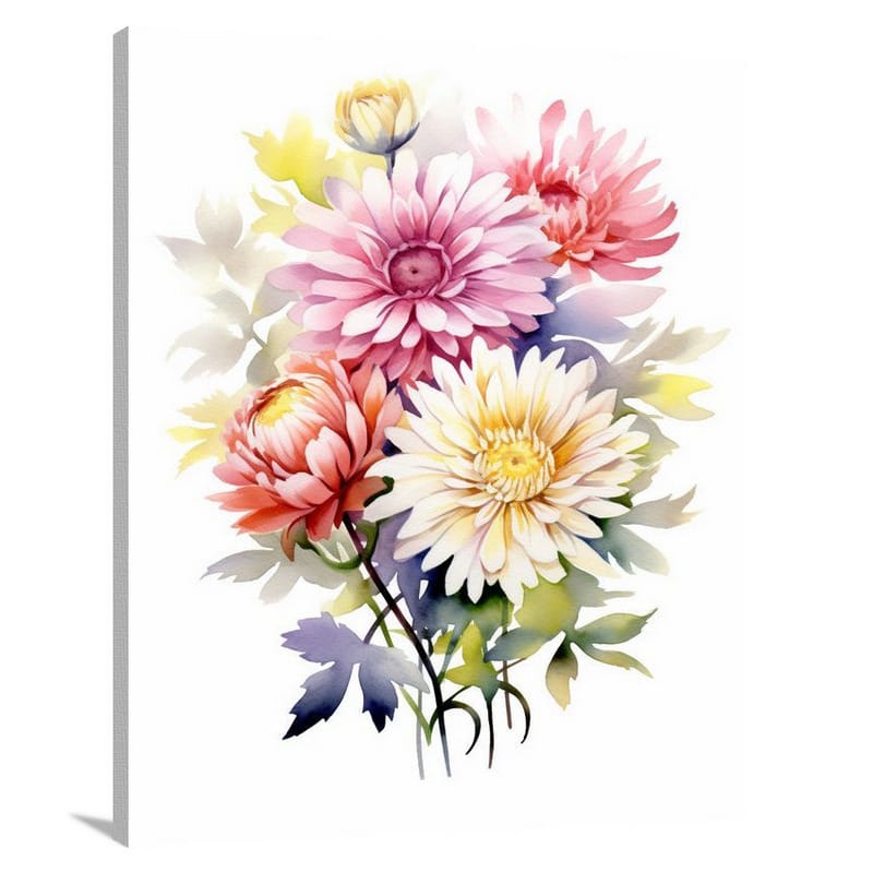 Chrysanthemum Bouquet - Watercolor - Canvas Print