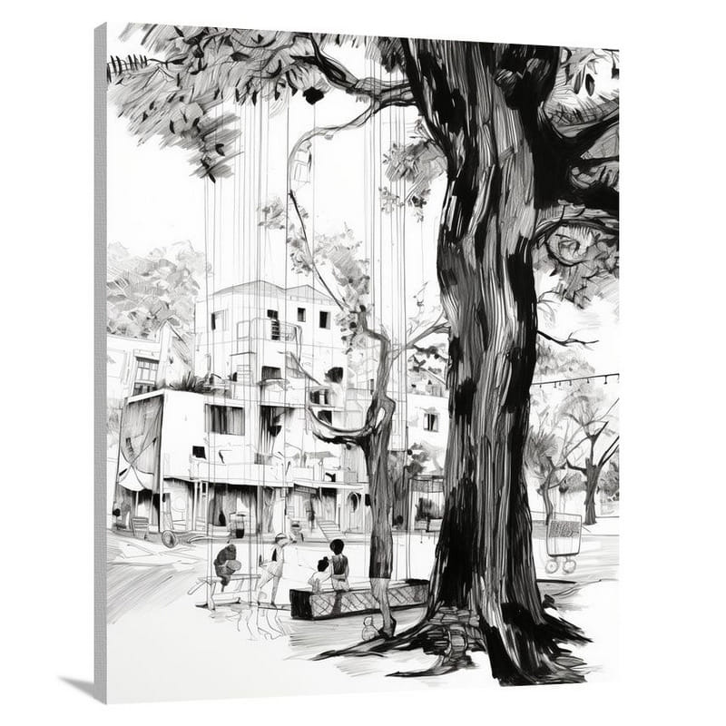 City Park Serenity - Black And White - Canvas Print