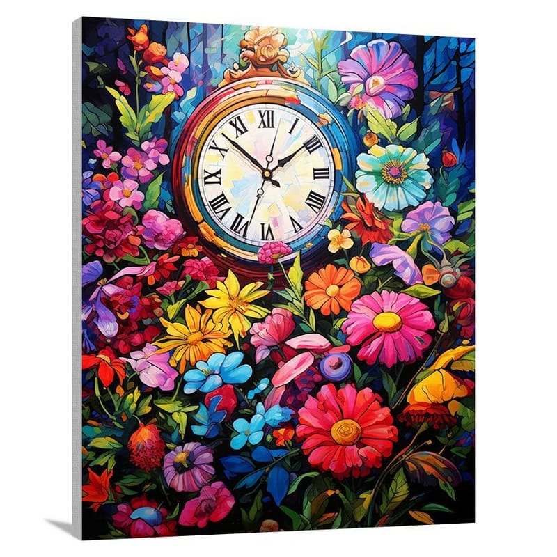 Clock's Floral Symphony - Canvas Print