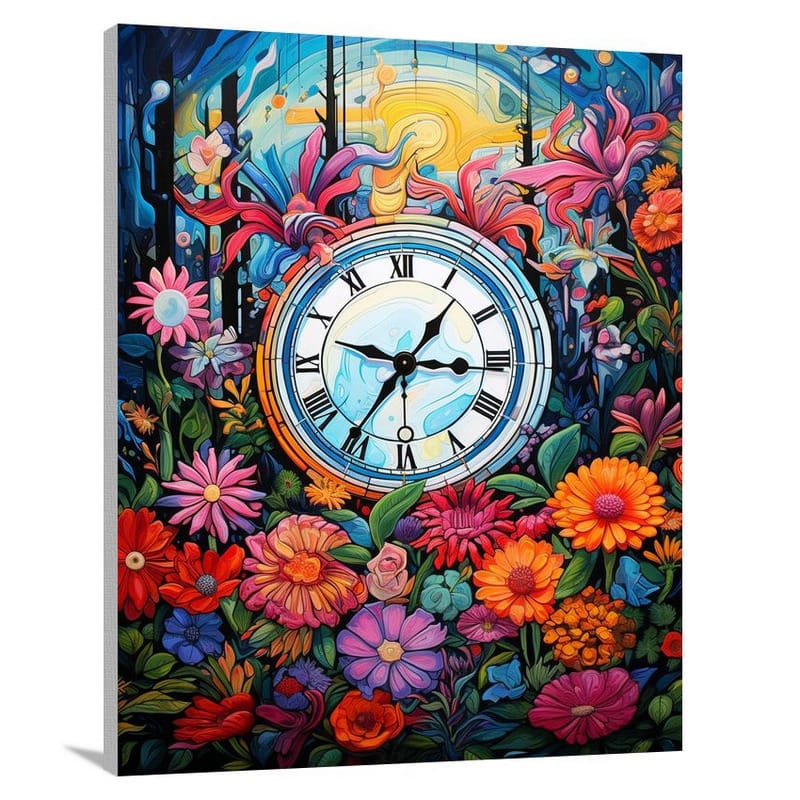 Clock's Floral Symphony - Pop Art - Canvas Print