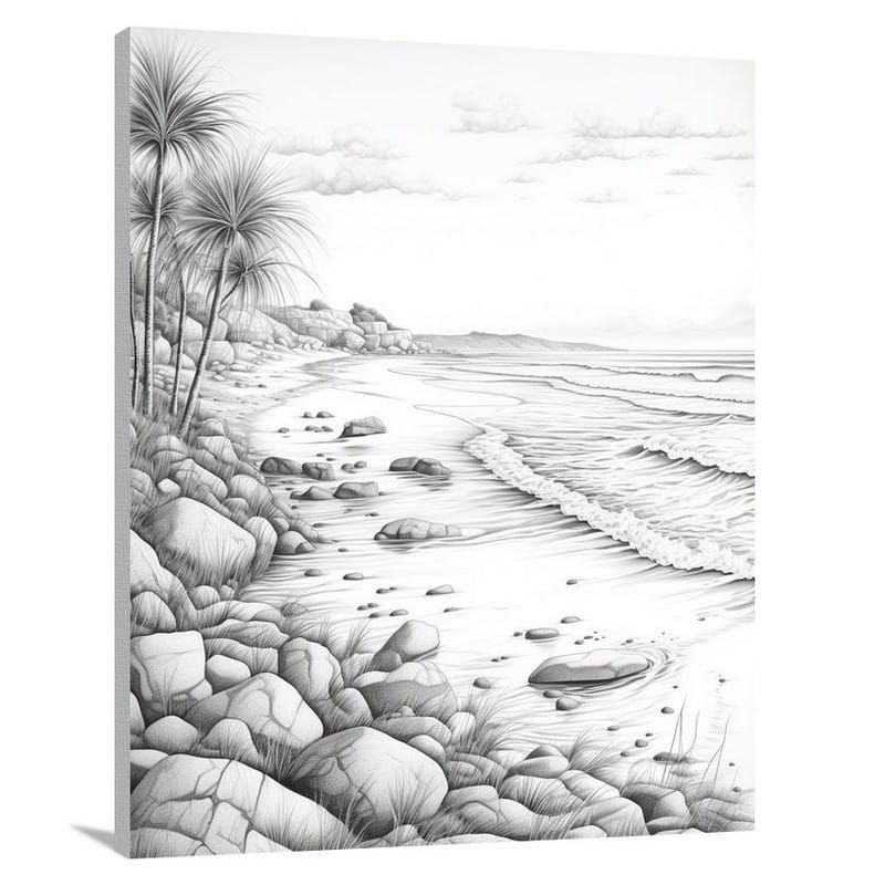 Coastline Serenity - Black And White 2 - Canvas Print
