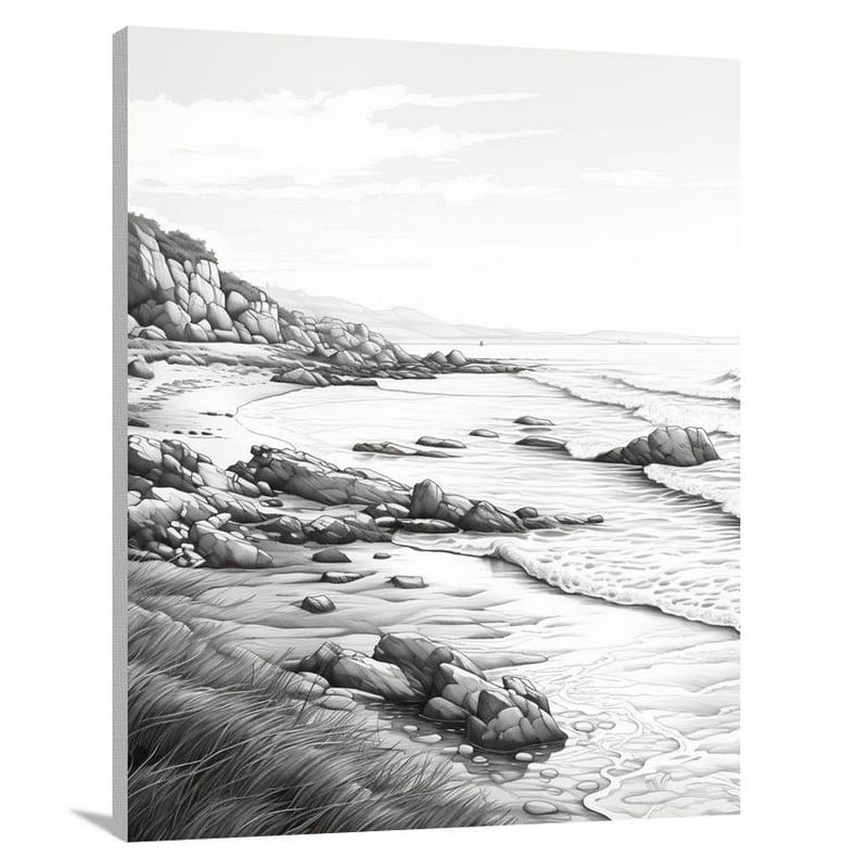 Coastline Serenity - Black And White - Canvas Print