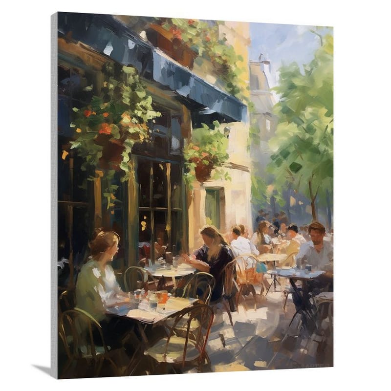 Coffee Delights: A Vibrant Caf Scene - Impressionist - Canvas Print