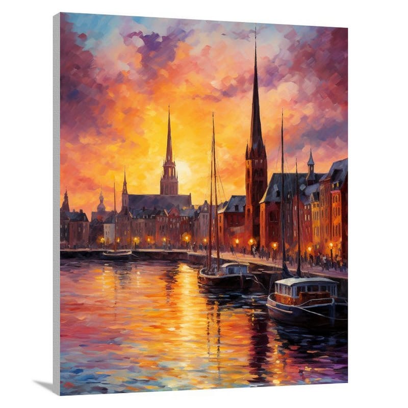 Copenhagen Sunset: Impressionist Reflections - Canvas Print