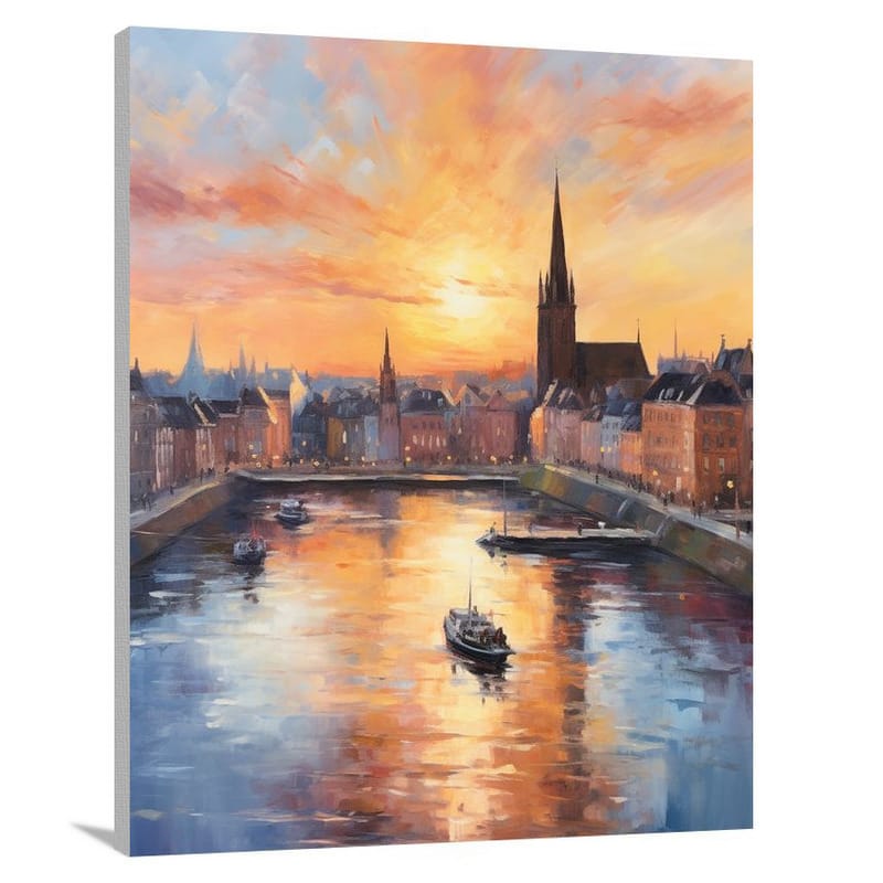 Copenhagen Sunset: Impressionist Reflections - Impressionist - Canvas Print