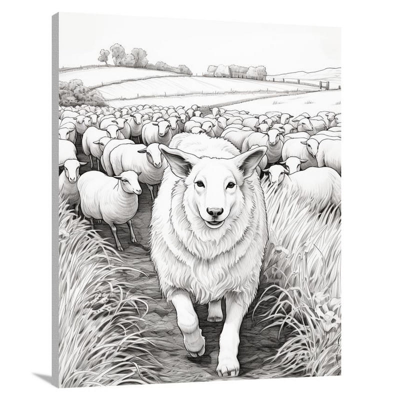 Corgi's Herding Symphony - Black And White - Canvas Print