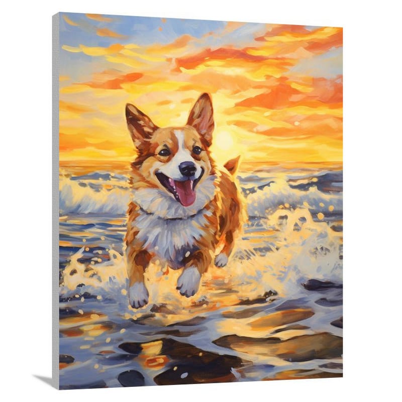 Corgi's Sunset Splash - Canvas Print