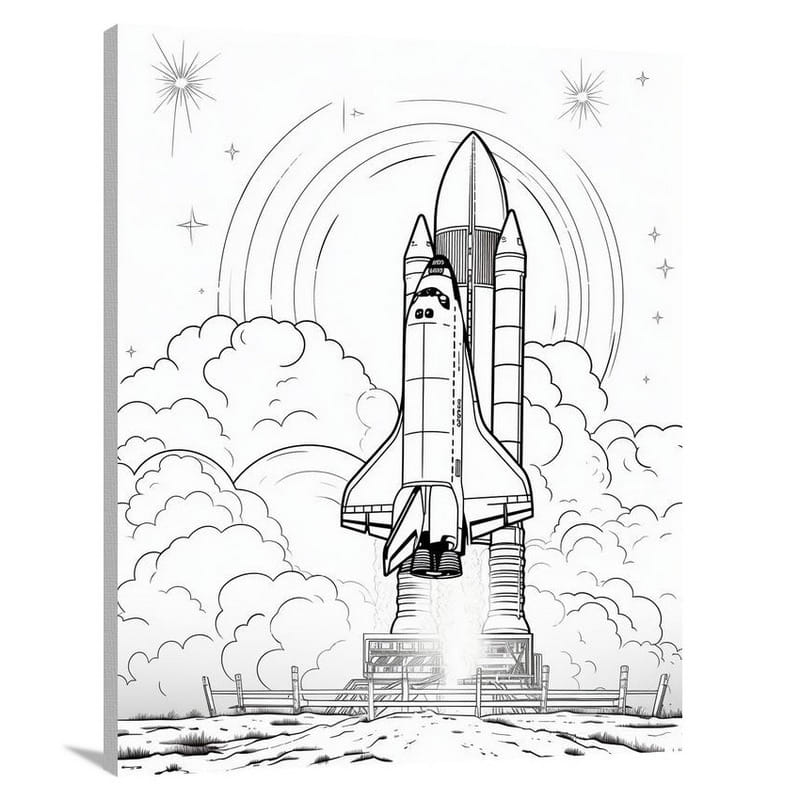 Cosmic Gateway: Space Shuttle - Black And White - Canvas Print