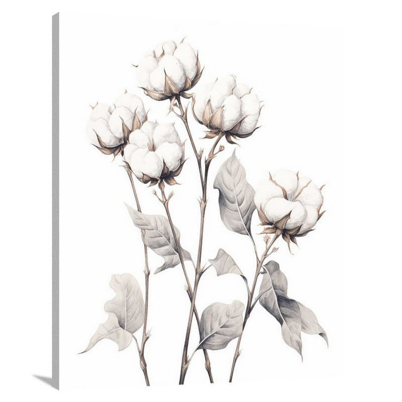 Cotton Blossoms - Black And White - Canvas Print