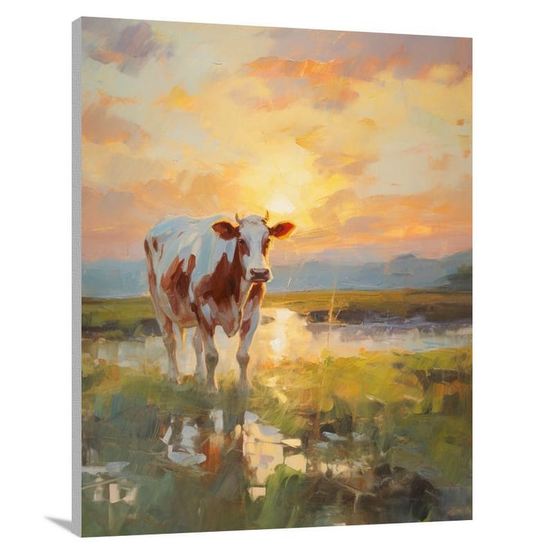 Cow's Serene Pasture - Impressionist - Canvas Print